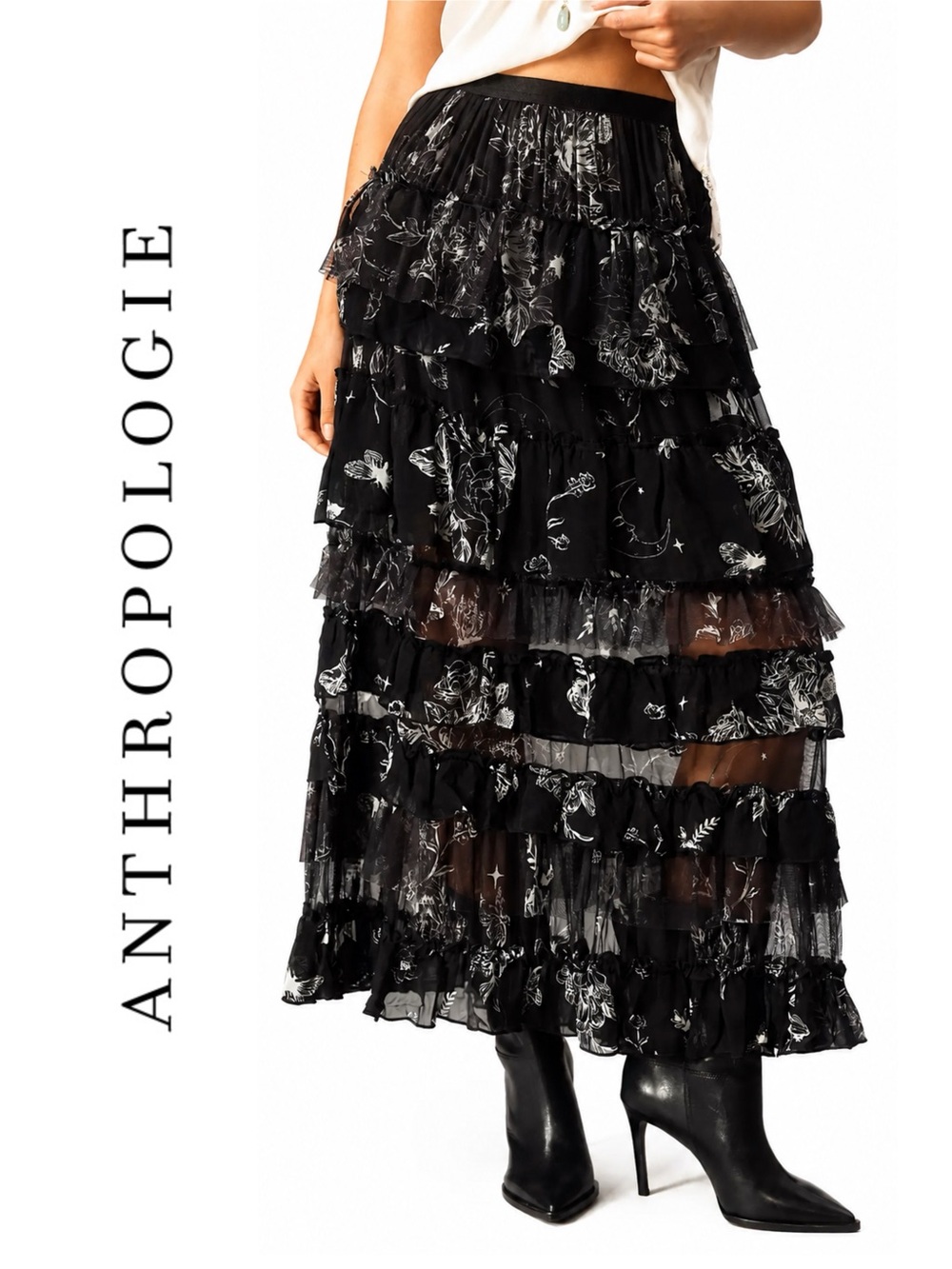 Anthropologie Ruffled Tulle Petticoat Maxi Skirt